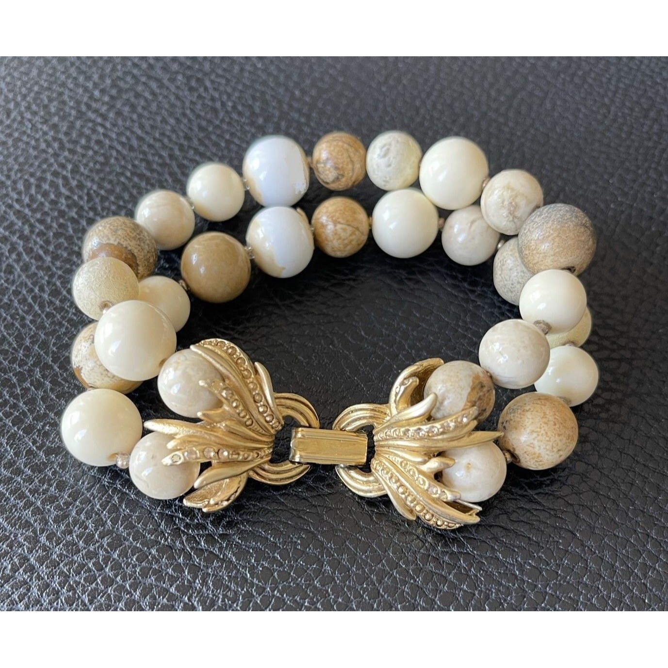 Vintage Oscar De La Renta Two Strand Stone Bead Bracelet
